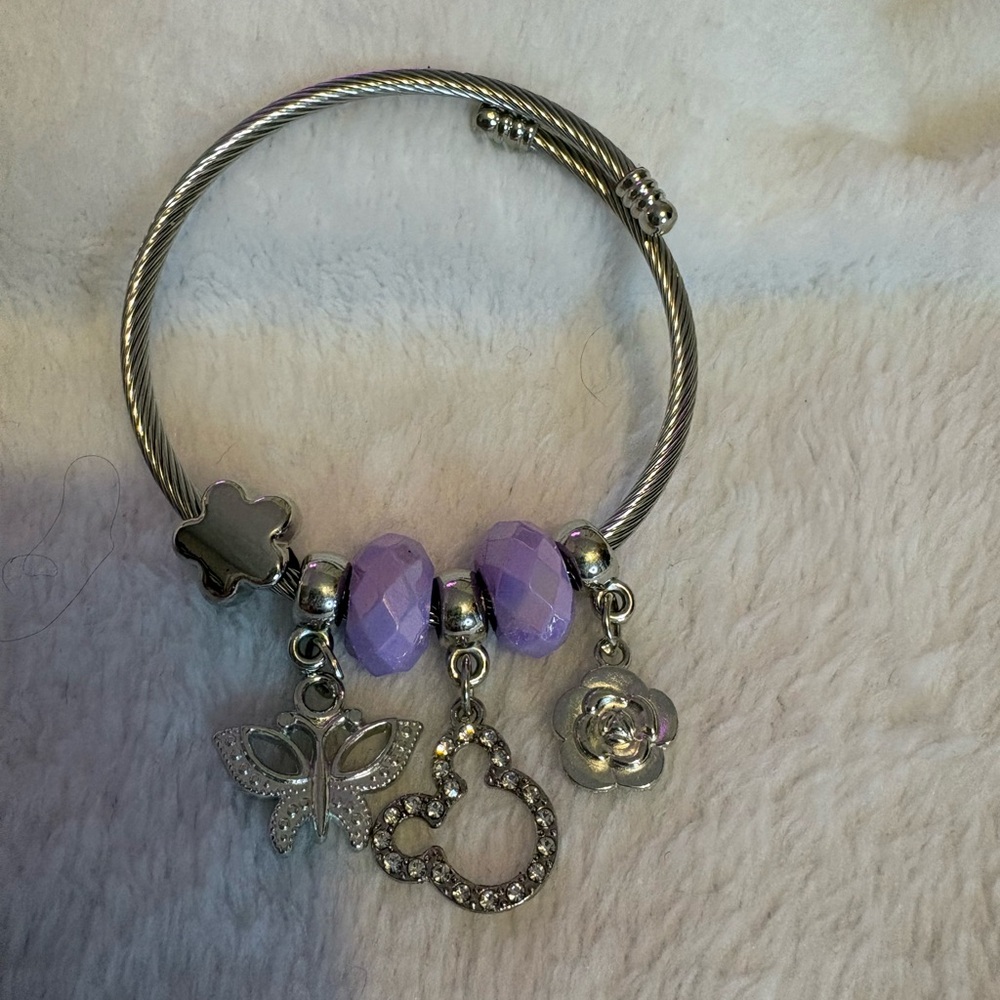 Silver and Purple Charm Bracelet